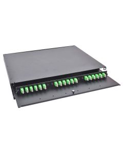 FIS Rack Mount Enclosure 1RU Loaded with 3 Duplex LC/APC Plates Pigtails & Splice Trays Black
