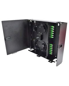 FIS Wall Mount Enclosure 2 Panel Deluxe Loaded with 2 Duplex LC/APC Plates & Splice Trays Black