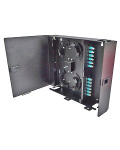 FIS Wall Mount Enclosure 2 Panel Deluxe Loaded with 2 Duplex LC OM3 Plates & Splice Trays Black