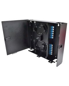 FIS Wall Mount Enclosure 2 Panel Deluxe Loaded with 2 Duplex SC/APC Plates & Splice Trays Black