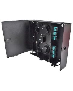 FIS Wall Mount Enclosure 2 Panel Deluxe Loaded with 2 Duplex SC OM3 Plates & Splice Trays Black