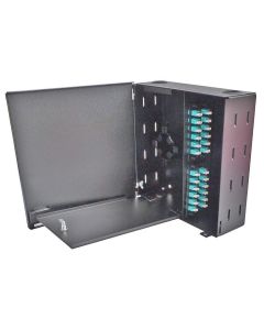 FIS Wall Mount Enclosure 4 Panel Deluxe Loaded with 4 Duplex LC OM3 Plates & Splice Trays Black