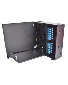 FIS Wall Mount Enclosure 4 Panel Deluxe Loaded with 4 Duplex SC/UPC Plates Pigtails & Splice Trays Black