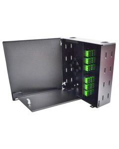 FIS Wall Mount Enclosure 4 Panel Deluxe Loaded with 4 Duplex SC/APC Plates & Splice Trays Black