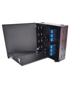 FIS Wall Mount Enclosure 4 Panel Deluxe Loaded with 4 Duplex SC/UPC Plates & Splice Trays Black