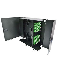 FIS Wall Mount Enclosure 8 Panel Deluxe Loaded with 8 Duplex LC/APC Plates & Splice Trays Black
