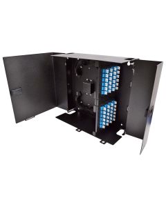 FIS Wall Mount Enclosure 8 Panel Deluxe Loaded with 8 Duplex LC/UPC Plates & Splice Trays Black