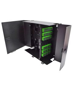 FIS Wall Mount Enclosure 8 Panel Deluxe Loaded with 8 Duplex SC/APC Plates & Splice Trays Black