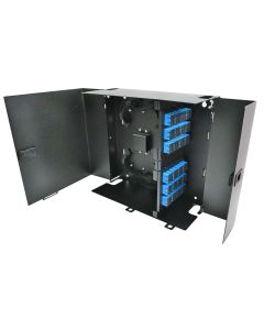 FIS Wall Mount Enclosure 8 Panel Deluxe Loaded with 8 Duplex LC/UPC Plates Pigtails & Splice Trays Black