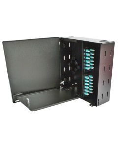 FIS Wall Mount Enclosure 4 Panel Economy Loaded with LC/PC OM3 Plates/Trays - Black