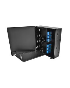 FIS Wall Mount Enclosure 4 Panel Economy Loaded with SC/UPC Plates/Trays Black