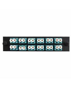 FIS Adapter Plate 12-Pack LC Duplex Multimode Aqua Adapters Loaded (24 Fibers) Black
