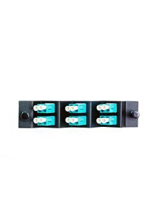 FIS Adapter Plate 6-Pack LC Duplex Multimode (OM3) 10 Gig Aqua Adapters Ports Angled 45 Degrees Loaded (12 Fibers) Black