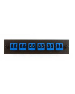 FIS Adapter Plate 6-Pack LC Duplex Singlemode Square Adapters Blue Adapters Loaded (12 Fibers) Black