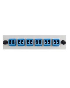 FIS Adapter Plate 6-Pack LC Duplex Singlemode Square Adapters Blue Adapters Loaded (12 Fibers) Off White