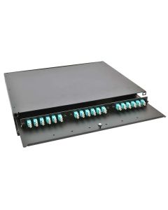 FIS Rack Mount Enclosure 1RU Loaded with 3 Duplex LC OM3 Plates & Splice Trays Black