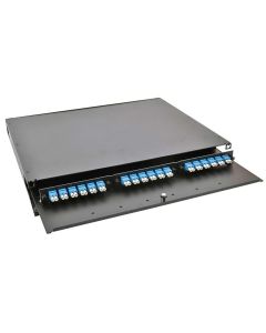 FIS Rack Mount Enclosure 1RU Loaded with 3 Duplex LC/UPC Plates & Splice Trays Black