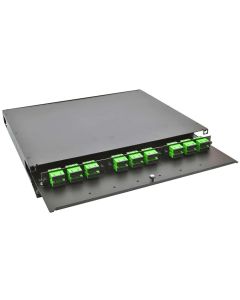 FIS Rack Mount Enclosure 1RU Loaded with 3 Duplex SC/APC Plates & Splice Trays Black