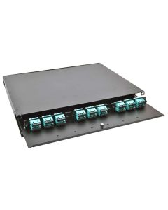 FIS Rack Mount Enclosure 1RU Loaded with 3 Duplex SC OM3 Plates & Splice Trays Black