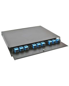 FIS Rack Mount Enclosure 1RU Loaded with 3 Duplex SC/UPC Plates & Splice Trays Black