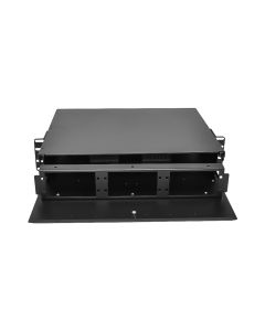 FIS Patch Panel 2RU Holds (6) Adapter Plates Lexan Front Door Unloaded Black