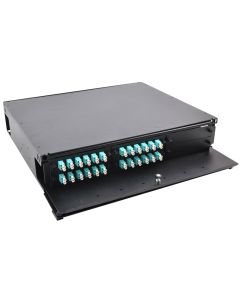 FIS 2RU Rack Mount w/4 LC/PC OM3/2 Blank Plates/Tray-Black