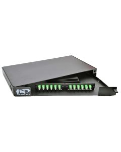 FIS Rack Mount Enclosure Swingout 1RU Loaded w/ 2 Duplex LC/APC Plates & Splice Trays Black