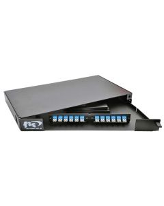 FIS Rack Mount Enclosure Swingout 1RU Loaded with 2 Duplex LC/UPC Plates & Splice Trays Black