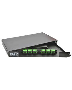 FIS Rack Mount Enclosure Swingout 1RU Loaded with 2 Duplex SC/APC Plates & Splice Trays Black