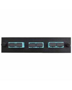 FIS Adapter Plate 3-Pack SC Duplex Multimode Aqua Adapters Loaded (6 Fibers) Black