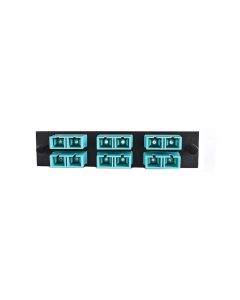 FIS Adapter Plate 6-Pack SC Duplex Multimode (OM3) Aqua Adapters Loaded (12 Fibers) Black