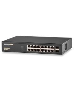 Signamax Media Switch C-100 16 Port 10/100/1000 Base T/TX (RJ45) PoE+ with 2 1000/GbE SFP Ports Unmanaged Switch