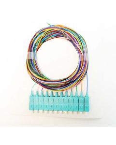 FIS 900um Pigtail, 12 Fiber, Multimode, OM4, SC, Aqua Housing/Boot, 3 Meters 