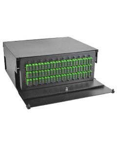 FIS Rack Mount Enclosure 4RU Loaded with 12 Duplex LC/APC Plates Pigtails & Splice Trays Black