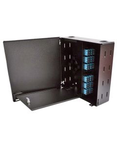 FIS Wall Mount Enclosure 4 Panel Economy Loaded with SC/PC OM3 Plates/Trays-Black