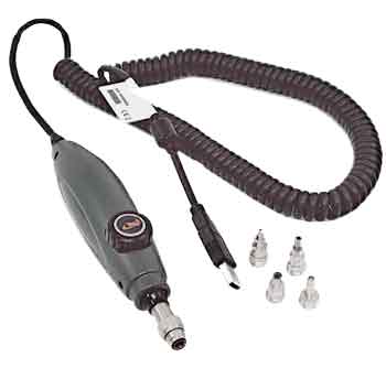 FIS digital connector inspection probe has a silver tip gray body and black spiral USB cord various inspection tips grouped next to the probe