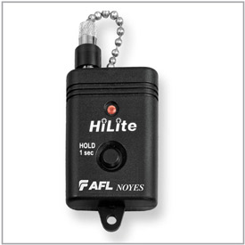 AFL HiLite fiber optic visual fault locator with black housing and white lettering
